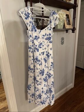 Hollister White Dress with Blue Floral Design